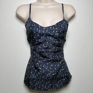Fossil Women 100% Silk Cami Top Medium Blue Polka Dot Preppy Whimsigoth Fairy